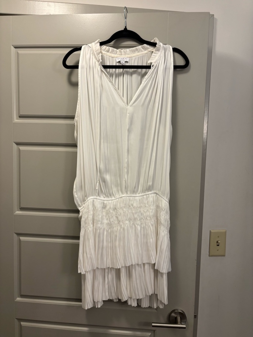 Current Air Ivory Pleated Tiered V-Neck Mini Dress